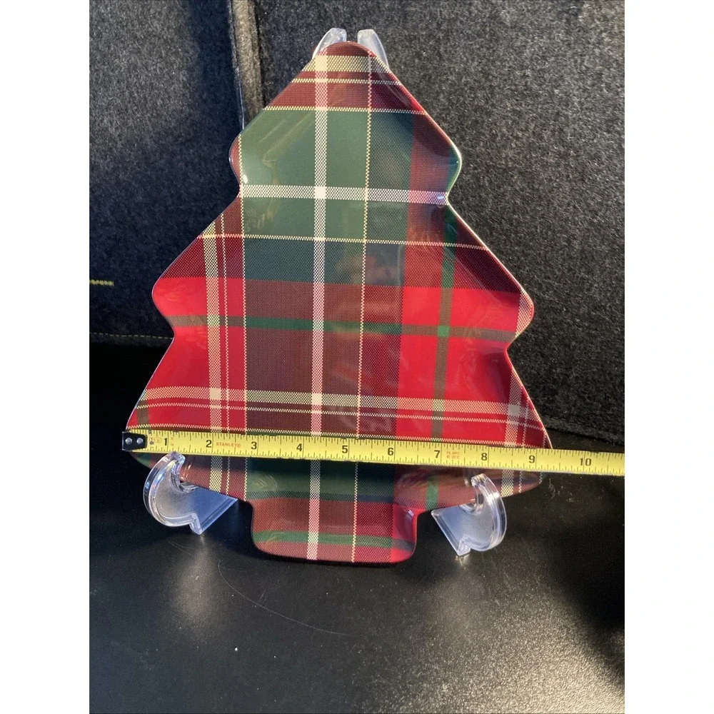 TOMMY BAHAMA Set Of 2 Christmas Tree PLAID Tartan SERVING PLATTER TRAY Melamine